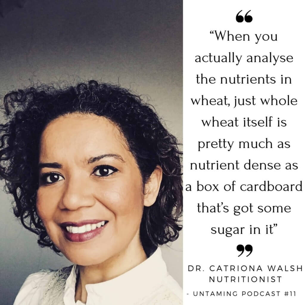 Portrait Dr Catriona Walsh The Food Phoenix with quote about wheat