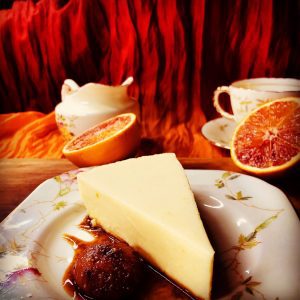 Mouthwatering orange and rose cheesecake with rose-scented figs