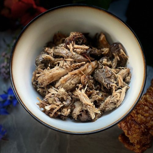 Pulled pork recipe with medicinal mushrooms and organ meats for the Instant Pot