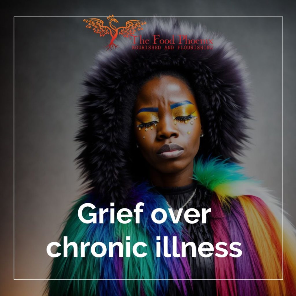 African woman with eyes closed in grief over chronic illness