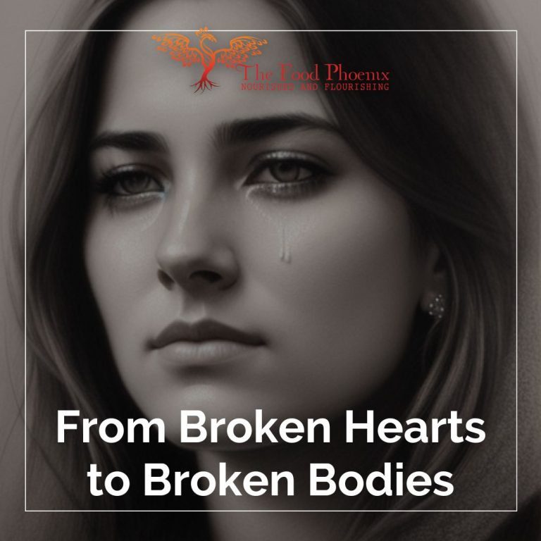 From Broken Hearts to Broken Bodies writing over image of a crying young woman
